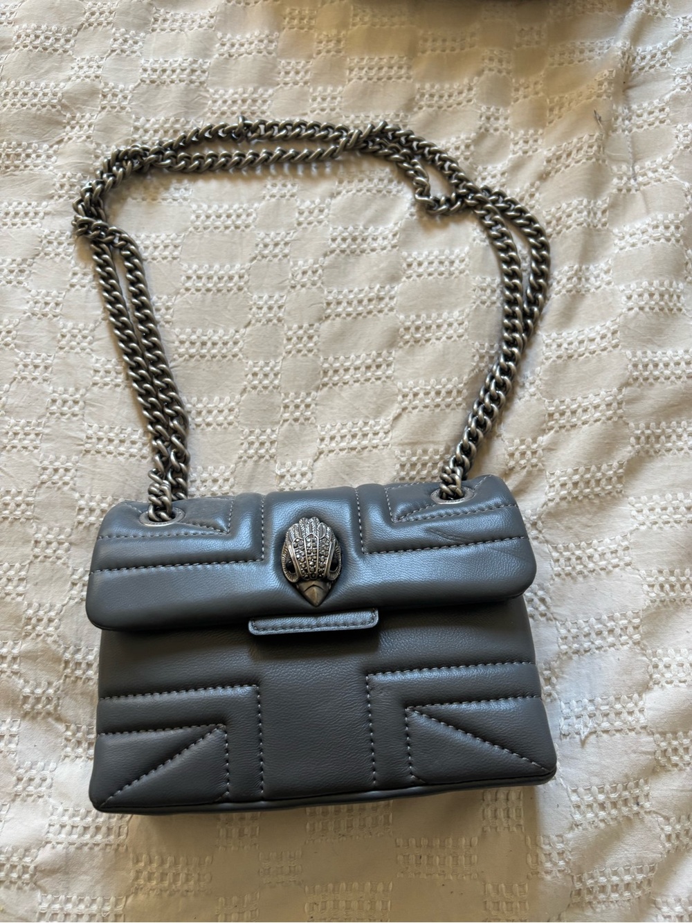 Kurt Geiger Gray Quilted Chain Crossbody with Silver-Tone Clasp